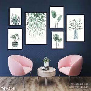 Tranh ghép những chậu cây xanh khoe sắc dán tường in 3d
