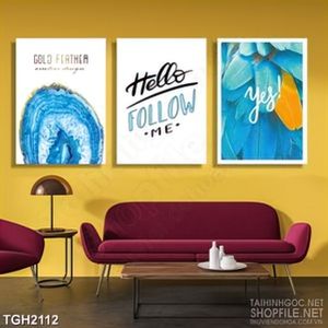 Tranh ghép in canvas những chiếc lông vũ màu xanh dương