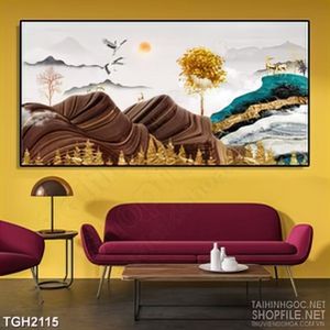 Tranh ghép decor đàn cò trắng bay lượn trên ngọn đồi trọc