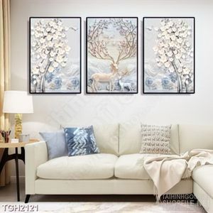 Tranh ghép nghệ thuật chú hươu có cặp sừng mọc đầy hoa