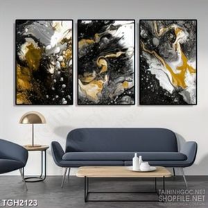 Tranh ghép decor những vệt màu vàng đen loang treo tường