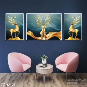Tranh ghép in uv những chú hươu có cặp sừng trổ đầy hoa