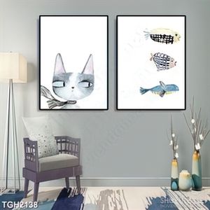 Tranh ghép in 5d chú mèo bên đàn cá bơi trong dòng nước