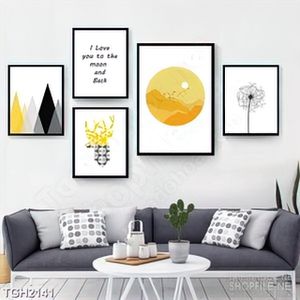 Tranh ghép in uv hoa bồ công anh trên núi bên ánh trăng