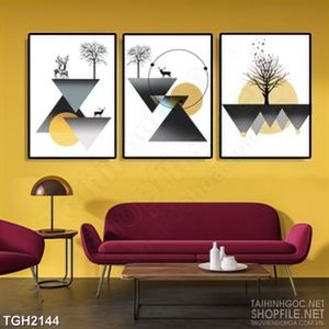 Tranh ghép hình tam giác và hình tròn in canvas dán tường