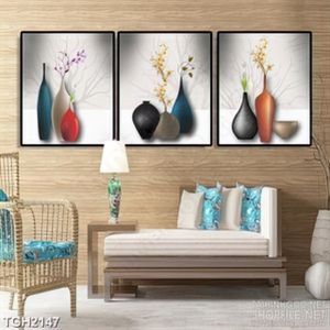 Tranh ghép decor những chiếc bình hoa nhiều màu sắc