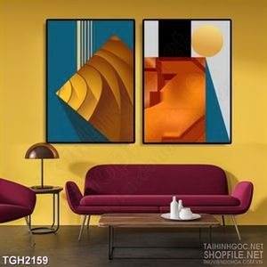 Tranh ghép in canvas những mãng màu sáng bên trăng vàng