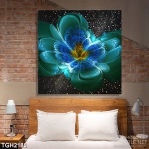 Tranh ghép nghệ thuật bông hoa màu xanh nở rộ khoe sắc