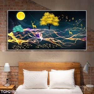 Tranh ghép nghệ thuật ánh trăng vàng chiếu sáng đàn hươu