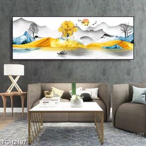 Tranh ghép in uv những ngọn đồi vàng trải dài bên con sông