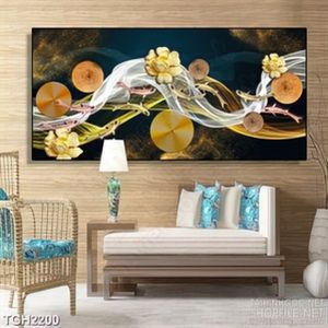 Tranh ghép in canvas những bông hoa vàng bên đàn cá heo