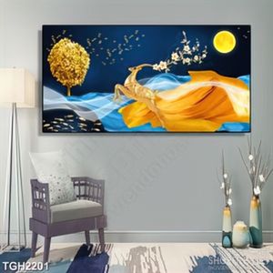 Tranh ghép nghệ thuật chú hươu xinh dưới ánh trăng vàng