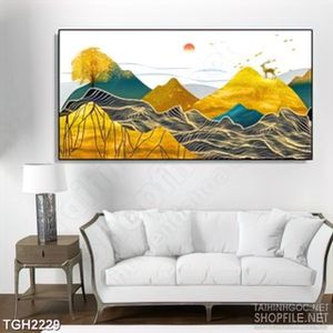 Tranh ghép in uv những ngọn đồi màu xanh dưới ánh mặt trời