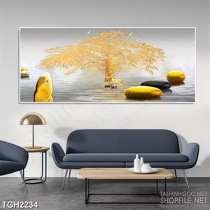 Tranh ghép hai chú hươu trên dòng sông treo tường in 5d