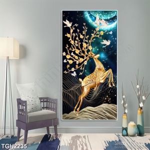 Tranh ghép decor chú con hươu xinh đẹp bên đàn chim non