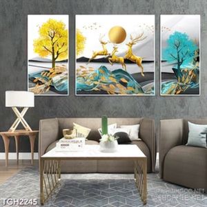 Tranh ghép in uv đàn hươu dáp vàng nhảy nhót trong rừng