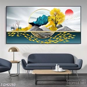 Tranh ghép những chú hươu và đàn cá heo dáp vàng in 5d
