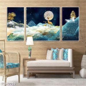 Tranh ghép decor hai chú hươu dáp vàng và những ngọn đồi