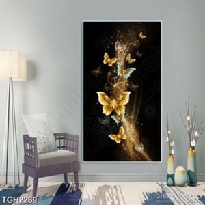 Tranh ghép in uv treo tường những cánh bướm vàng huyền bí