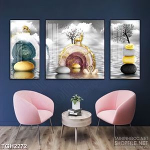 Tranh ghép in canvas những hòn đá cuội nhiều màu sắc