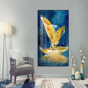 Tranh ghép đàn hươu trên những chiếc lông vũ ánh vàng 5d