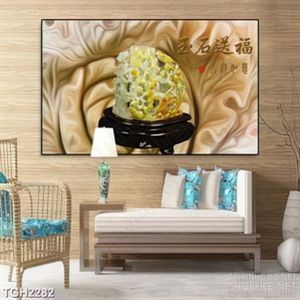 Tranh ghép dán tường tượng đúc ngọc bích trên kệ gỗ in 5d