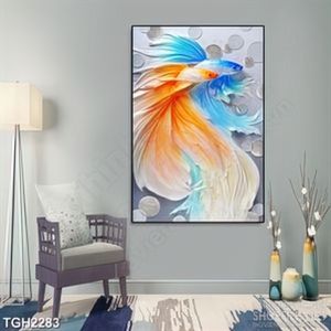 Tranh ghép decor hai chú cá sim betta vẩy đuôi trong nước