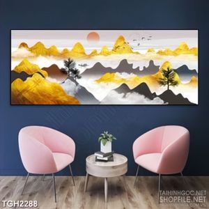 Tranh ghép những ngọn núi vàng dưới ánh mặt trời in canvas