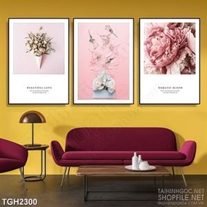 Tranh ghép trang trí những bông hoa màu hồng phấn nở rộ