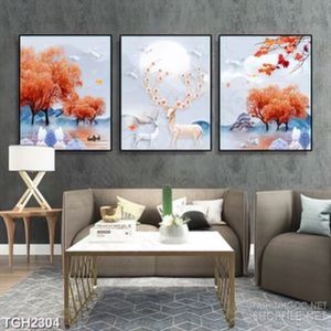 Tranh ghép in canvas hai chú hươu trắng trong khu rừng già