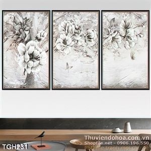 Tranh ghép bức họa sơn dầu hoa trắng đẹp