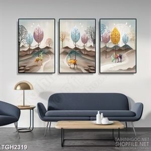 Tranh ghép hai chú hươu xinh đẹp trong khu rừng rậm in 3d