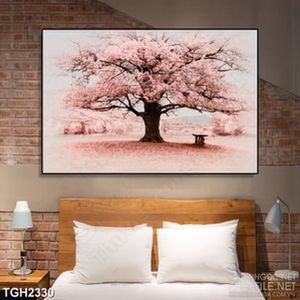 Tranh ghép khu rừng hồng trong sương mù dán tường in 5d