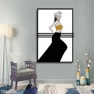 Tranh ghép in canvas cô gái xinh đẹp đeo mặt nạ lông vũ