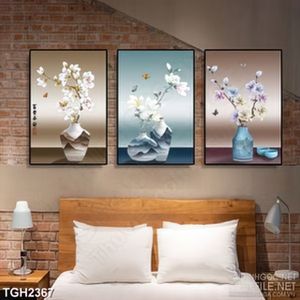 Tranh ghép những bình hoa anh đào nở rộ bên đàn bướm 3d