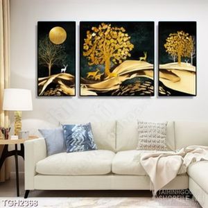 Tranh ghép in canvas khu rừng vàng dưới ánh trăng về đêm