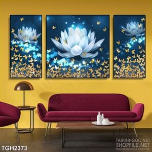 Tranh ghép in uv bông sen trắng tinh khiết bên đàn bướm