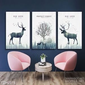 Tranh ghép hai chú hươu lẻ loi trong rừng già về đêm in 3d
