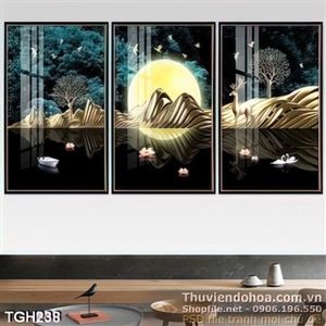 Tranh ghép con nai mạ vàng cùng ánh trăng ngày rằm