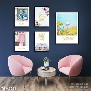 Tranh ghép in uv chú cò hồng kiếm ăn trên sông treo tường