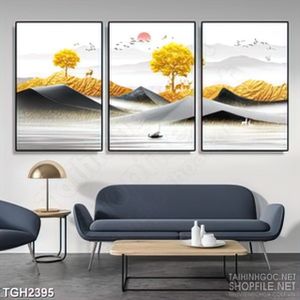 Tranh ghép decor những ngọn đồi dáp vàng trải dài bên sông