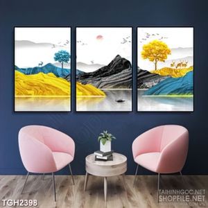 Tranh ghép những ngọn núi trải dài trên sông yên tĩnh psd