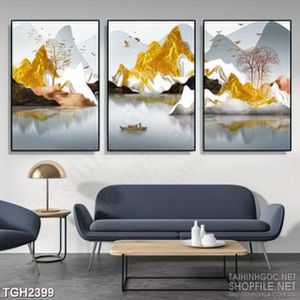 Tranh ghép những ngọn đồi dáp vàng phủ đầy tuyết in 3d