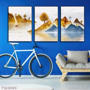 Tranh ghép in uv đàn hươu và những ngọn đồi dài bên sông