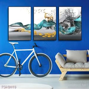 Tranh ghép in canvas đàn hươu và những dãi màu uốn lượn