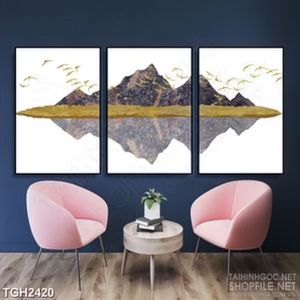 Tranh ghép trang trí đàn chim én dáp vàng bên hòn đảo nhỏ