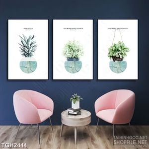 Tranh ghép trang trí những cây xanh trong chậu dán tường