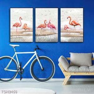 Tranh ghép đàn cò hồng trên đồng cỏ lau mua thu in canvas