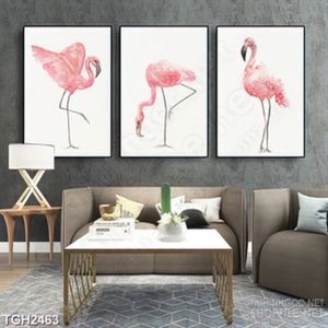 Tranh ghép ba chú cò hồng đang tìm kiếm thức ăn in 3d