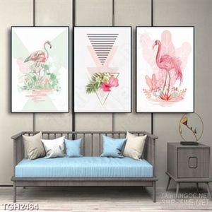 Tranh ghép in canvas những chú cò hồng xinh đẹp trên hồ